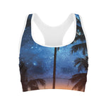 Night Sunset Sky And Palm Trees Print Women's Sports Bra