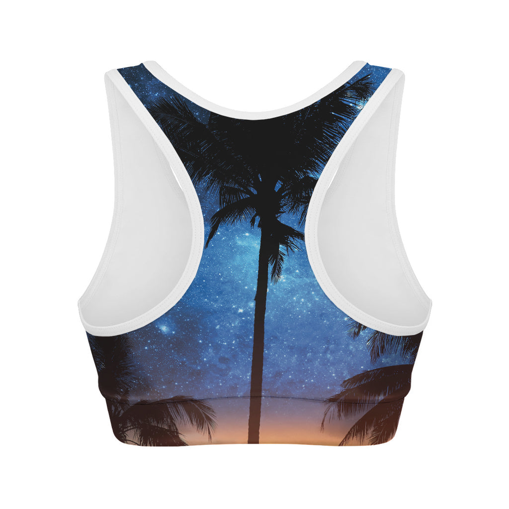 Night Sunset Sky And Palm Trees Print Women's Sports Bra