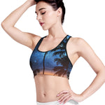 Night Sunset Sky And Palm Trees Print Women's Sports Bra