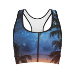 Night Sunset Sky And Palm Trees Print Women's Sports Bra