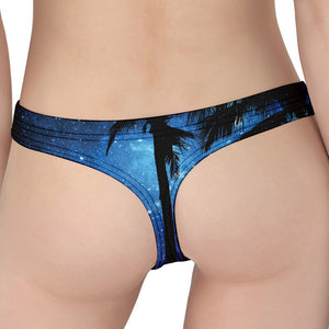 Night Sunset Sky And Palm Trees Print Women's Thong