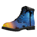 Night Sunset Sky And Palm Trees Print Padded Collar Lace Up Boots