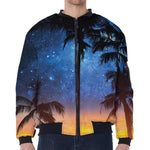 Night Sunset Sky And Palm Trees Print Zip Sleeve Bomber Jacket