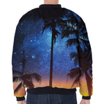 Night Sunset Sky And Palm Trees Print Zip Sleeve Bomber Jacket