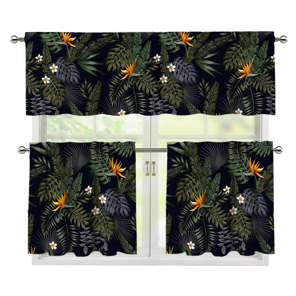 Night Tropical Hawaii Pattern Print 3 Piece Kitchen Curtains