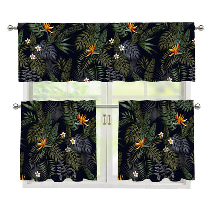 Night Tropical Hawaii Pattern Print 3 Piece Kitchen Curtains