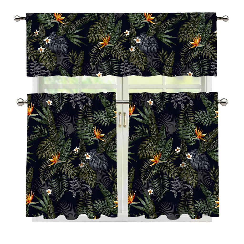 Night Tropical Hawaii Pattern Print 3 Piece Kitchen Curtains
