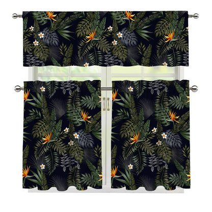 Night Tropical Hawaii Pattern Print 3 Piece Kitchen Curtains