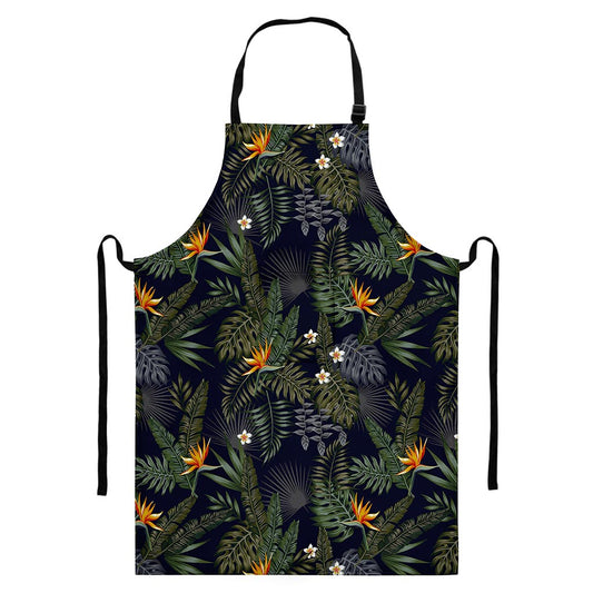 Night Tropical Hawaii Pattern Print Bib Apron With Pocket