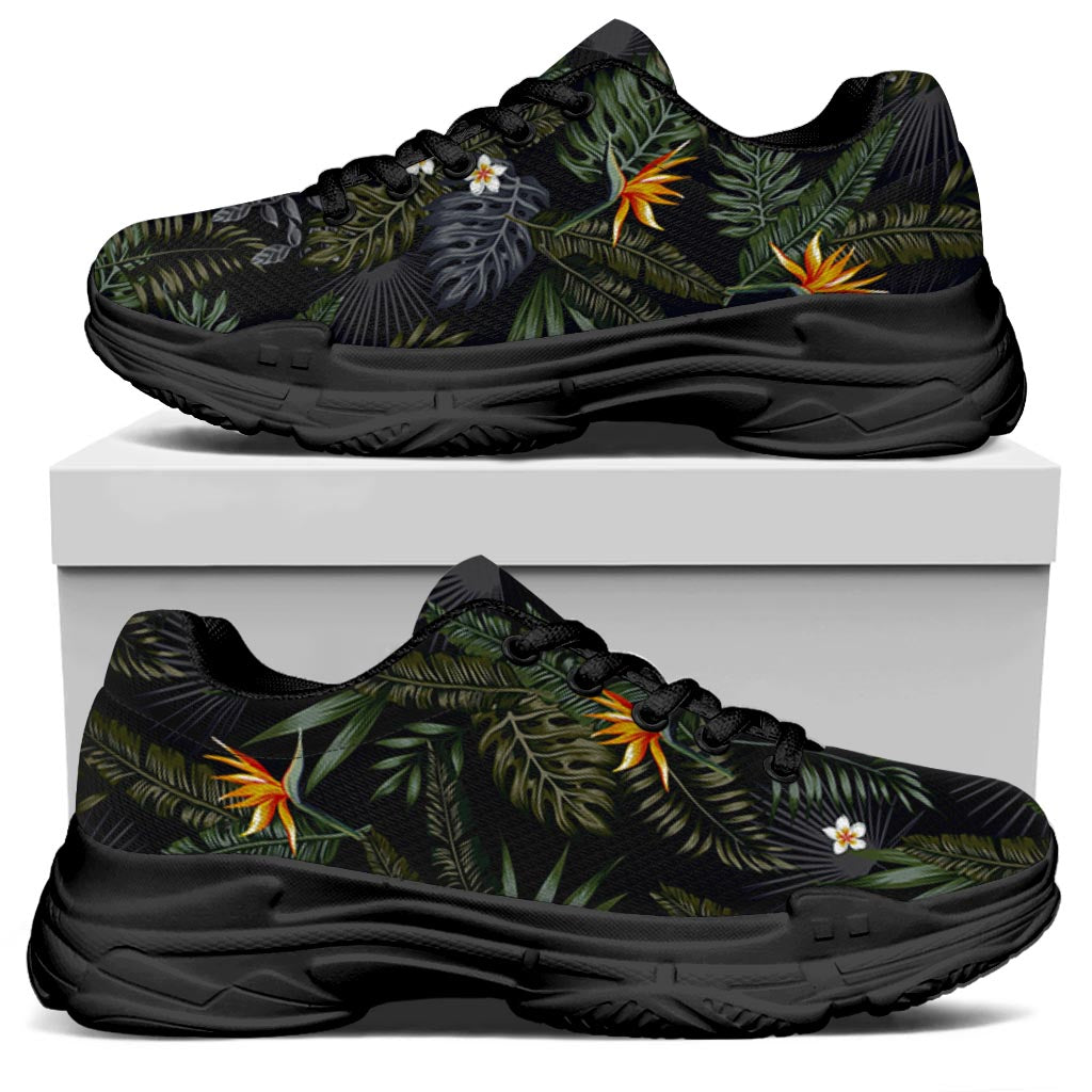 Night Tropical Hawaii Pattern Print Black Chunky Shoes