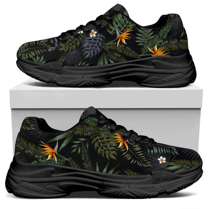 Night Tropical Hawaii Pattern Print Black Chunky Shoes