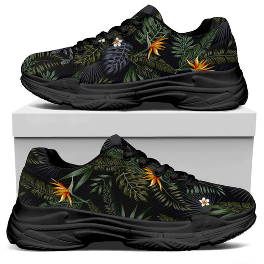 Night Tropical Hawaii Pattern Print Black Chunky Shoes
