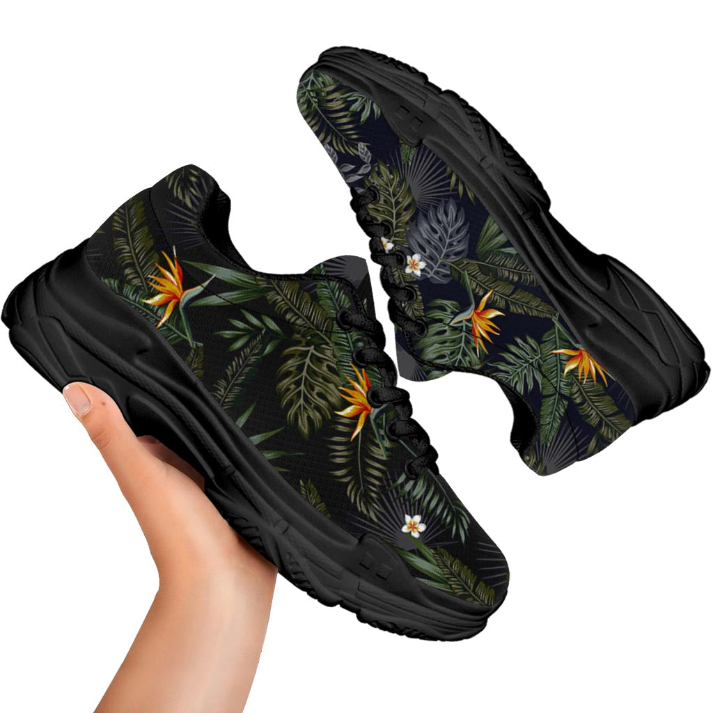 Night Tropical Hawaii Pattern Print Black Chunky Shoes