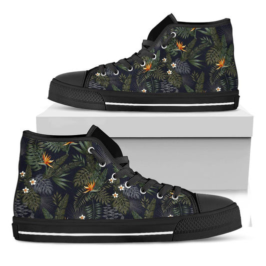 Night Tropical Hawaii Pattern Print Black High Top Sneakers
