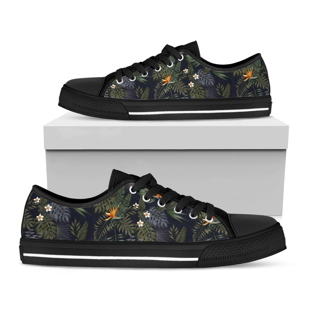 Night Tropical Hawaii Pattern Print Black Low Top Sneakers