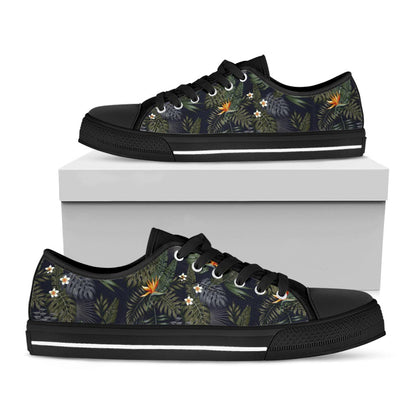 Night Tropical Hawaii Pattern Print Black Low Top Sneakers