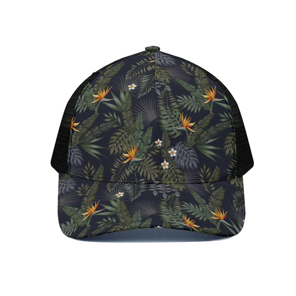 Night Tropical Hawaii Pattern Print Black Mesh Trucker Cap