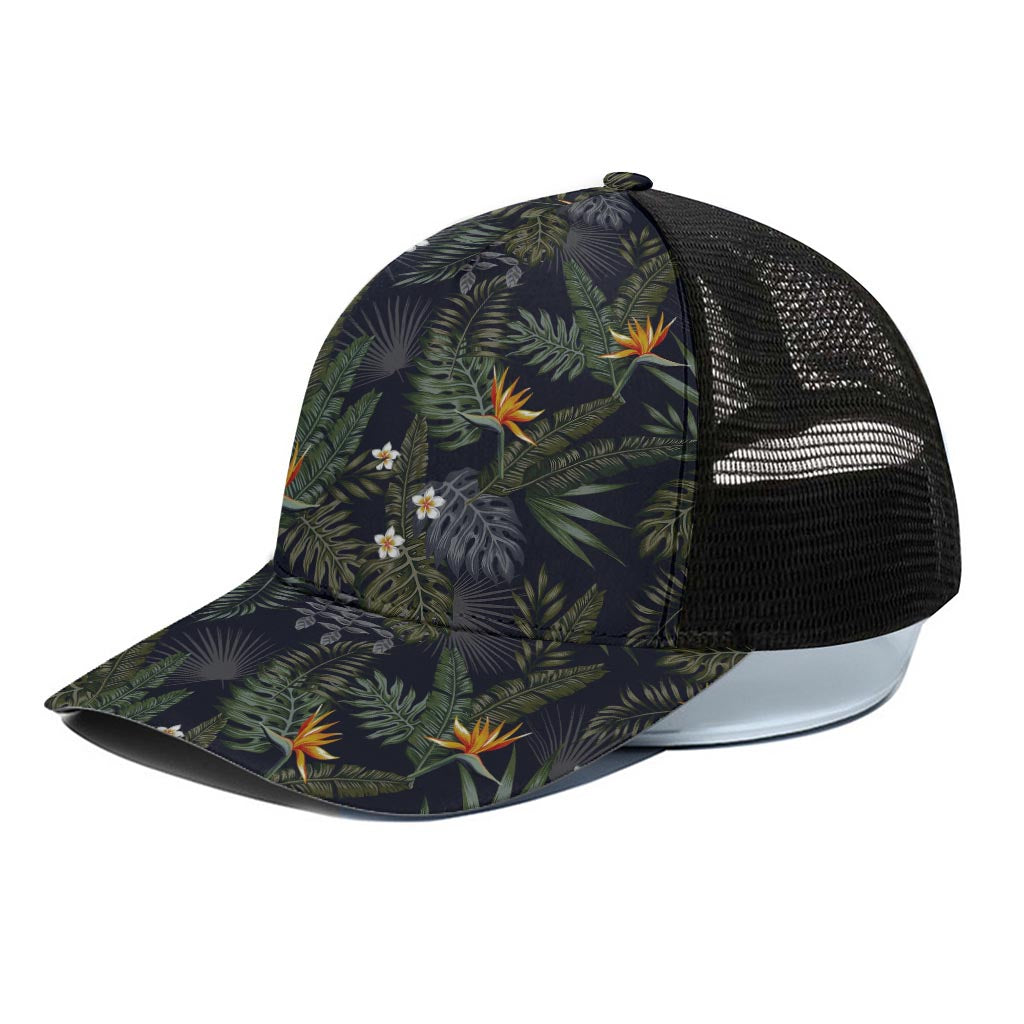 Night Tropical Hawaii Pattern Print Black Mesh Trucker Cap