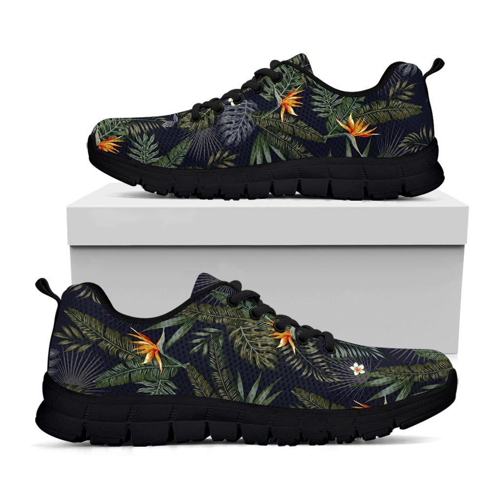 Night Tropical Hawaii Pattern Print Black Running Shoes