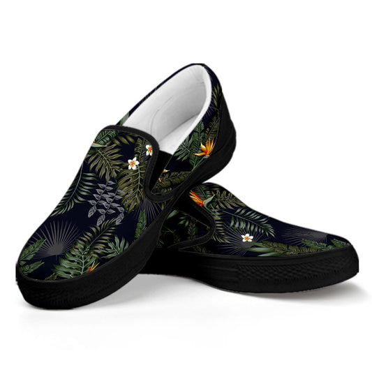 Night Tropical Hawaii Pattern Print Black Slip On Sneakers