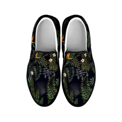 Night Tropical Hawaii Pattern Print Black Slip On Sneakers