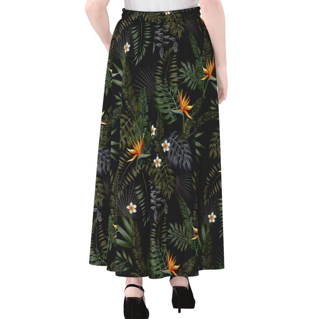 Night Tropical Hawaii Pattern Print Chiffon Maxi Skirt