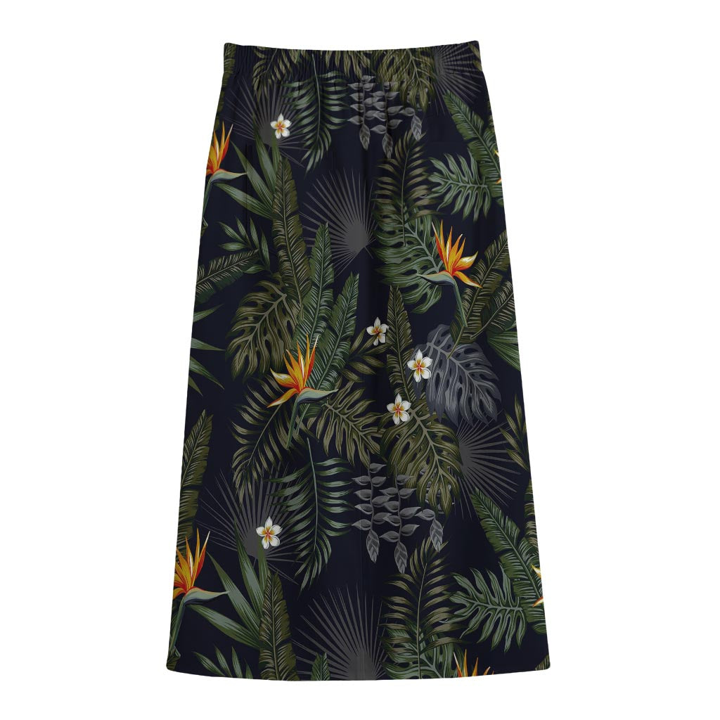 Night Tropical Hawaii Pattern Print Cotton Front Slit Maxi Skirt