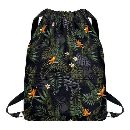Night Tropical Hawaii Pattern Print Drawstring Backpack
