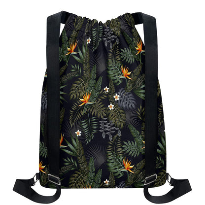 Night Tropical Hawaii Pattern Print Drawstring Backpack