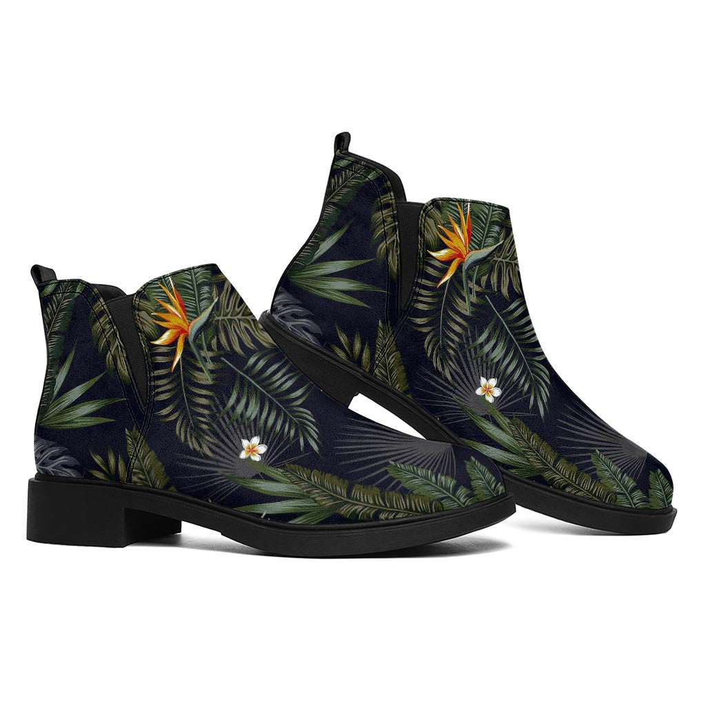 Night Tropical Hawaii Pattern Print Flat Ankle Boots