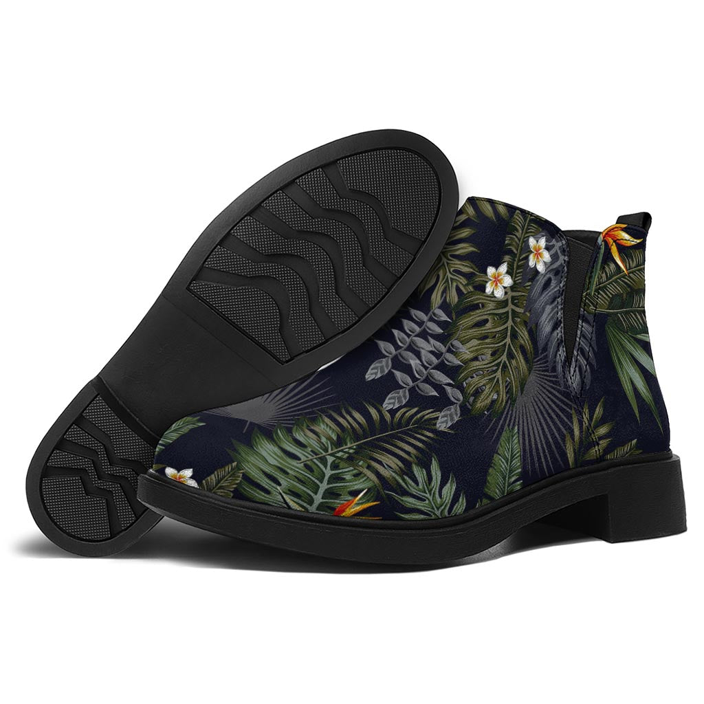 Night Tropical Hawaii Pattern Print Flat Ankle Boots