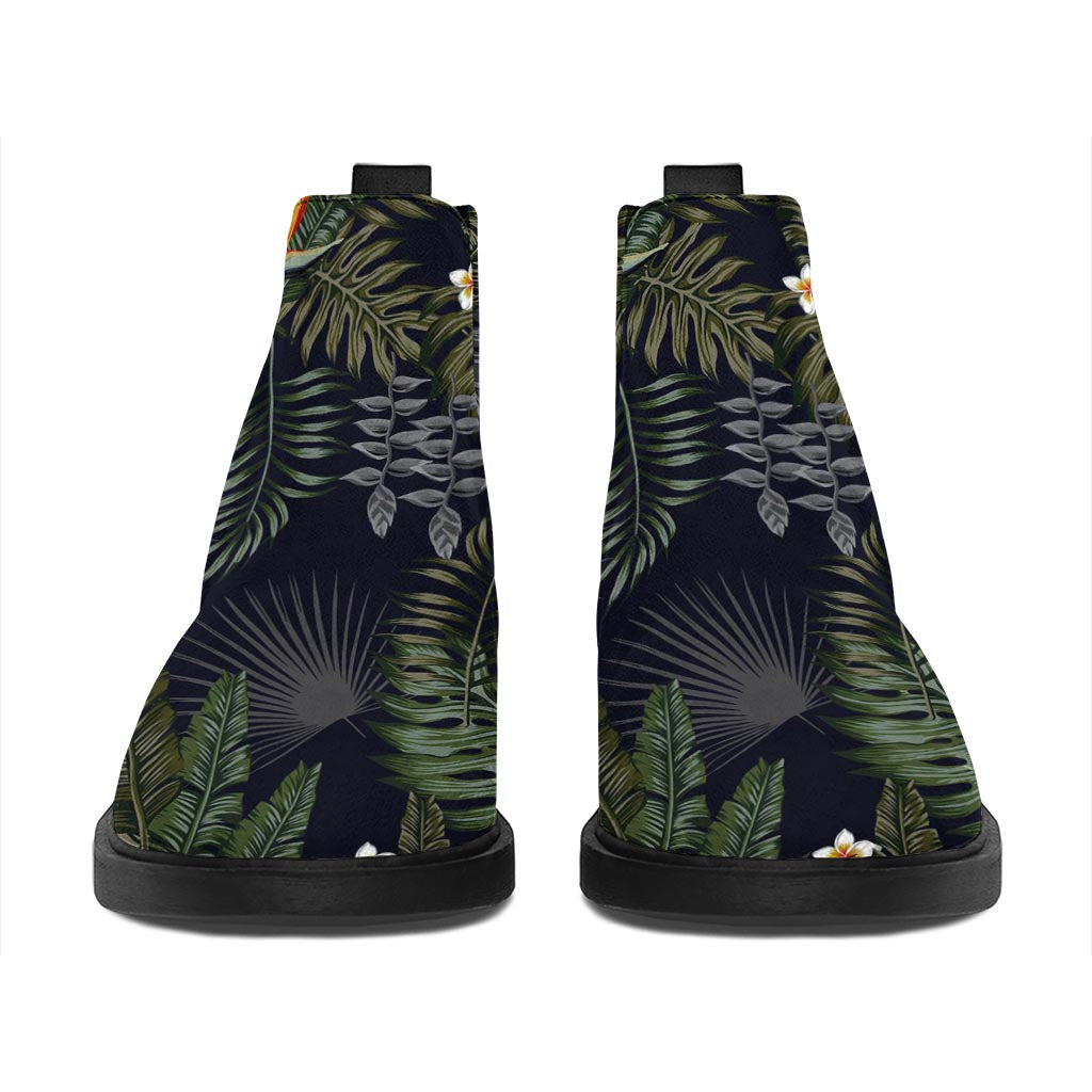 Night Tropical Hawaii Pattern Print Flat Ankle Boots