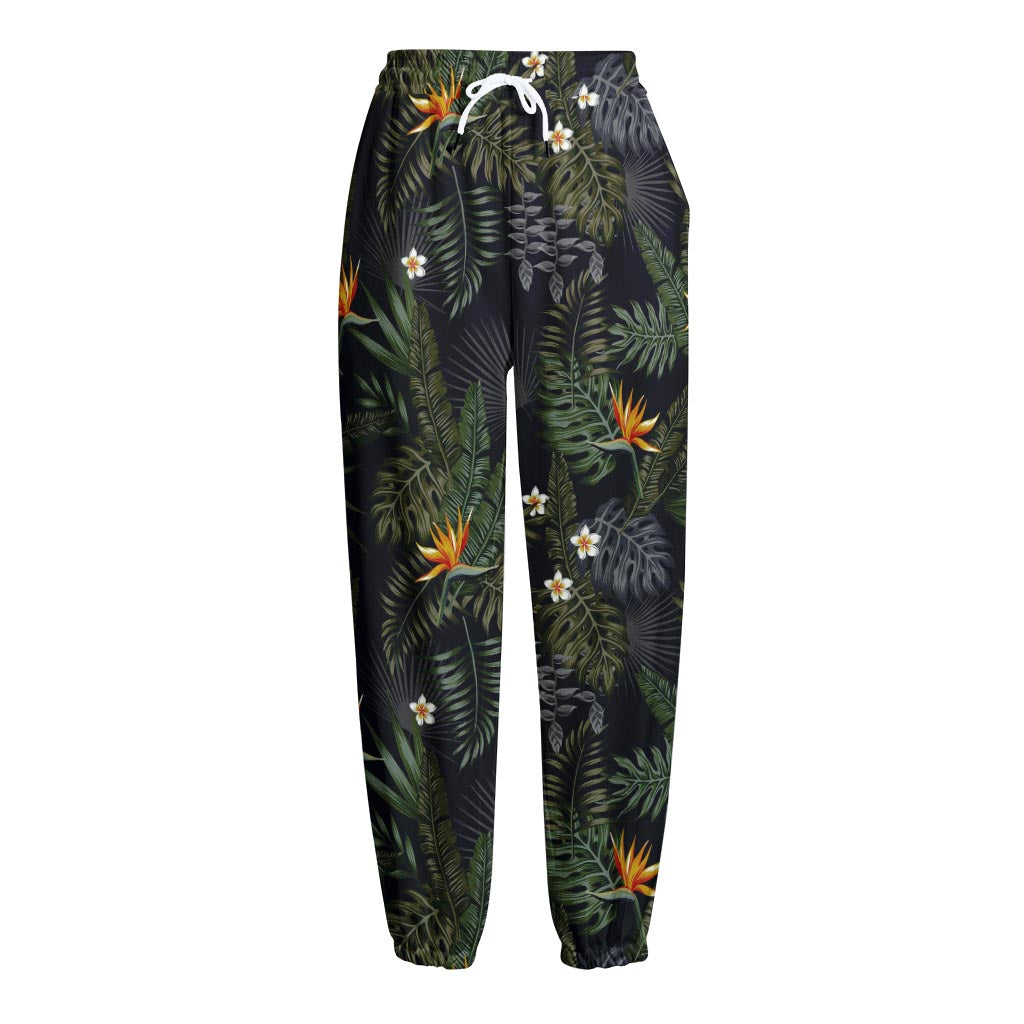 Night Tropical Hawaii Pattern Print Fleece Lined Knit Pants
