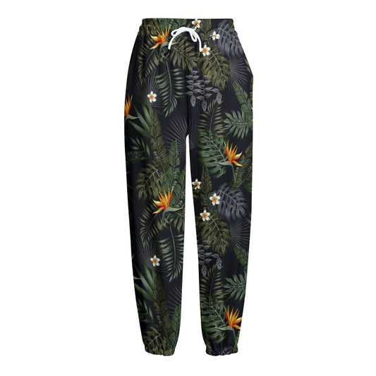 Night Tropical Hawaii Pattern Print Fleece Lined Knit Pants