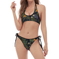 Night Tropical Hawaii Pattern Print Halter Scoop Tie Side Bikini