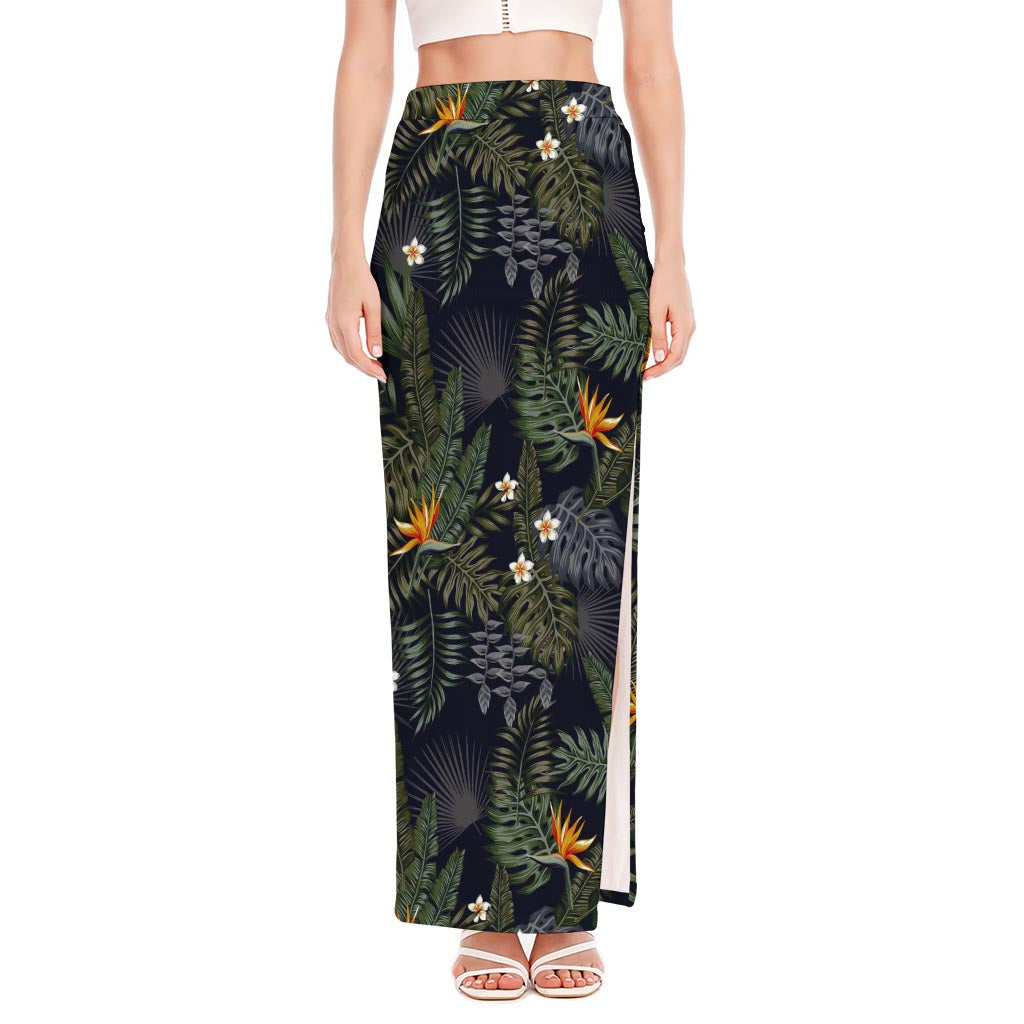 Night Tropical Hawaii Pattern Print High Slit Maxi Skirt