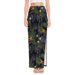 Night Tropical Hawaii Pattern Print High Slit Maxi Skirt