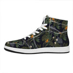 Night Tropical Hawaii Pattern Print High Top Leather Sneakers