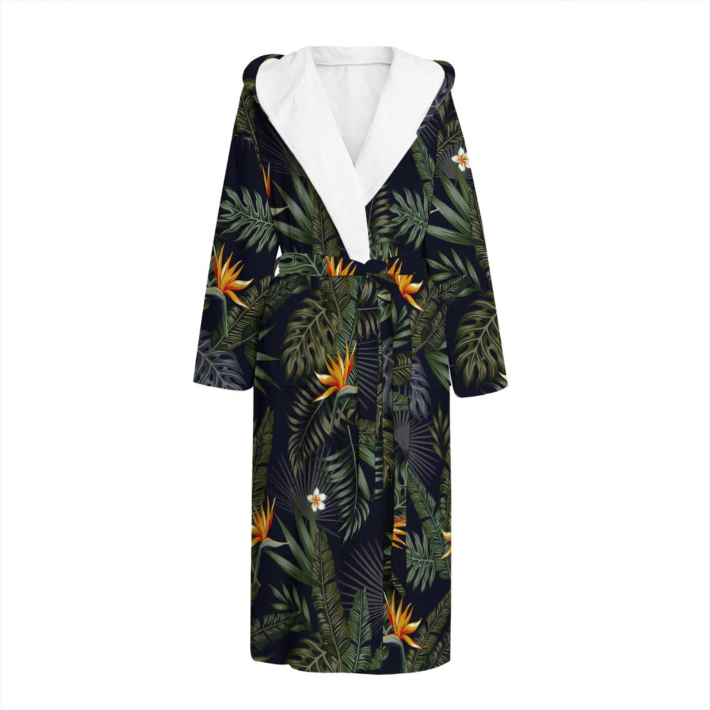 Night Tropical Hawaii Pattern Print Hooded Bathrobe