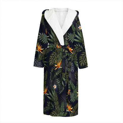 Night Tropical Hawaii Pattern Print Hooded Bathrobe