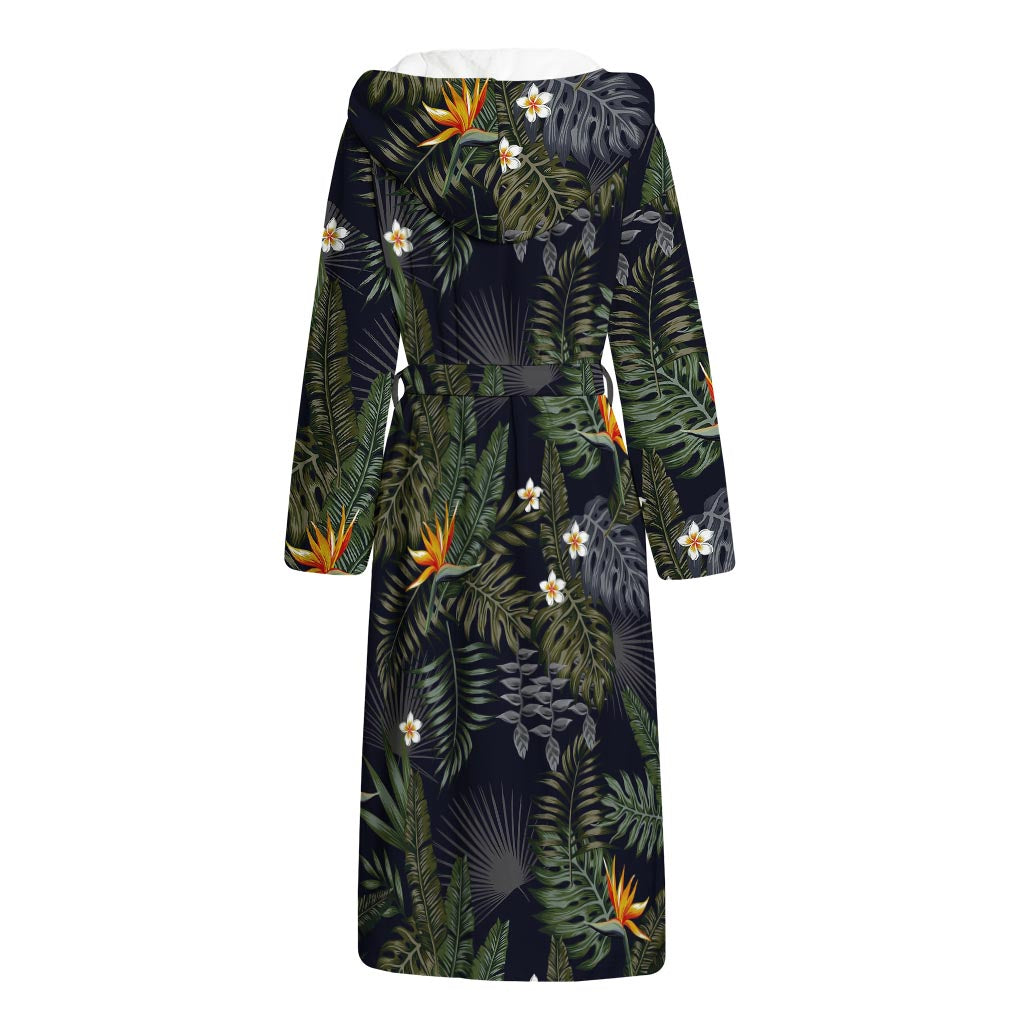 Night Tropical Hawaii Pattern Print Hooded Bathrobe