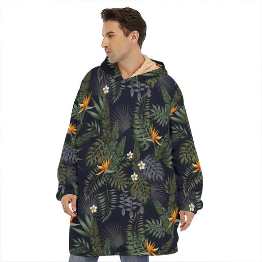 Night Tropical Hawaii Pattern Print Hoodie Blanket
