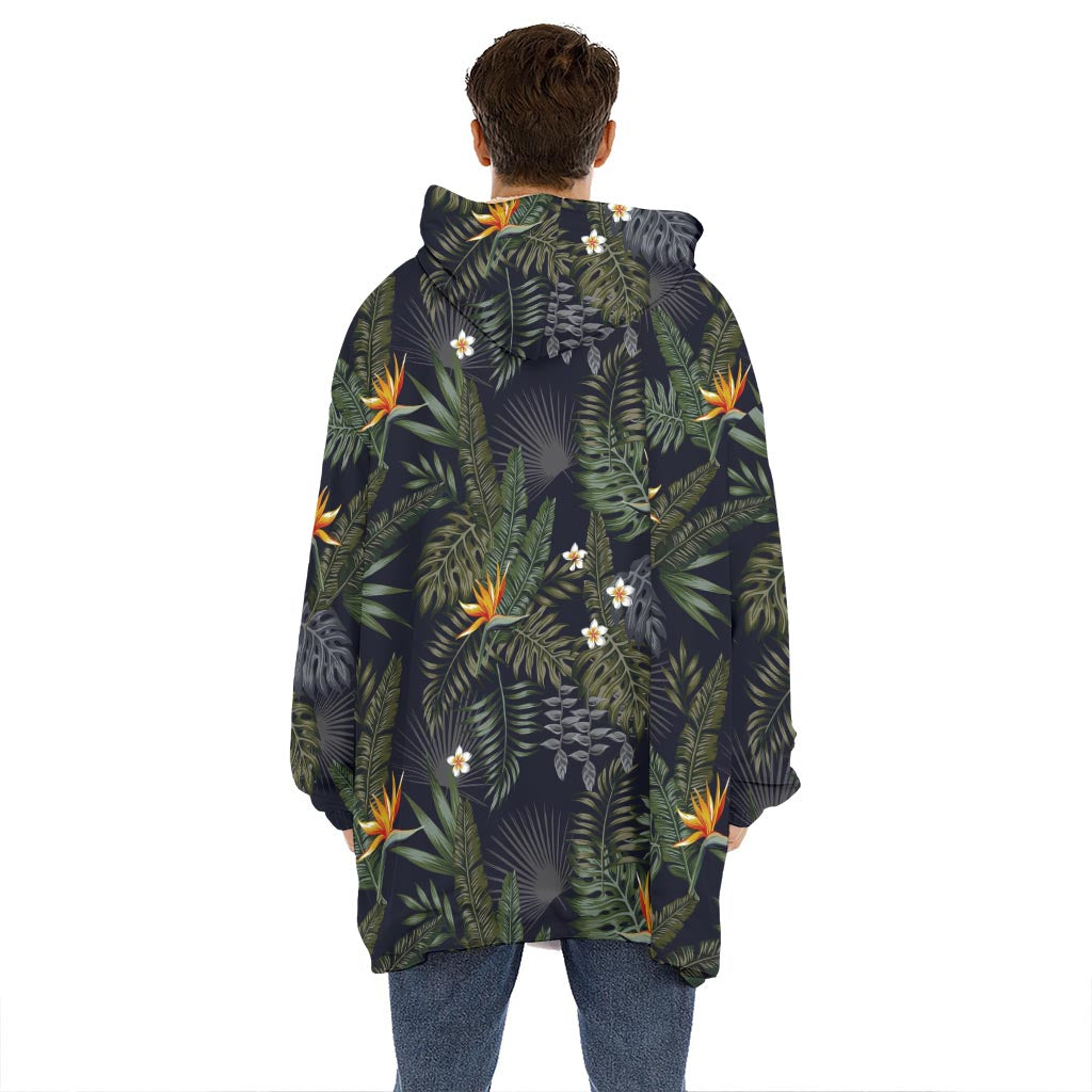 Night Tropical Hawaii Pattern Print Hoodie Blanket