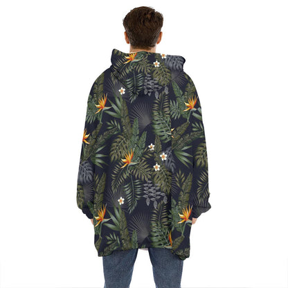 Night Tropical Hawaii Pattern Print Hoodie Blanket