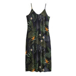 Night Tropical Hawaii Pattern Print Jersey Midi Cami Dress