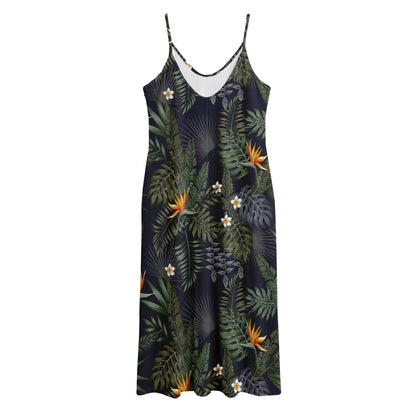 Night Tropical Hawaii Pattern Print Jersey Midi Cami Dress