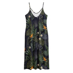 Night Tropical Hawaii Pattern Print Jersey Midi Cami Dress