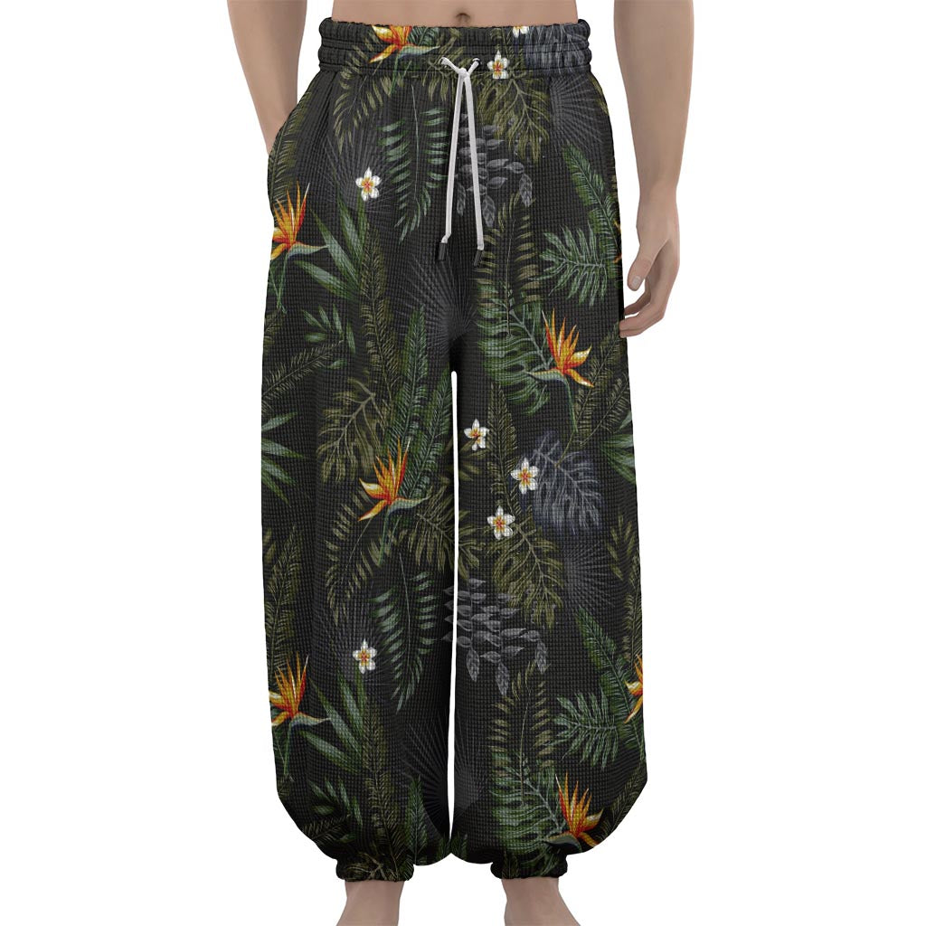 Night Tropical Hawaii Pattern Print Lantern Pants