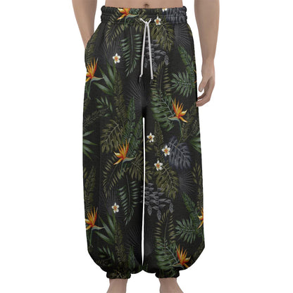Night Tropical Hawaii Pattern Print Lantern Pants