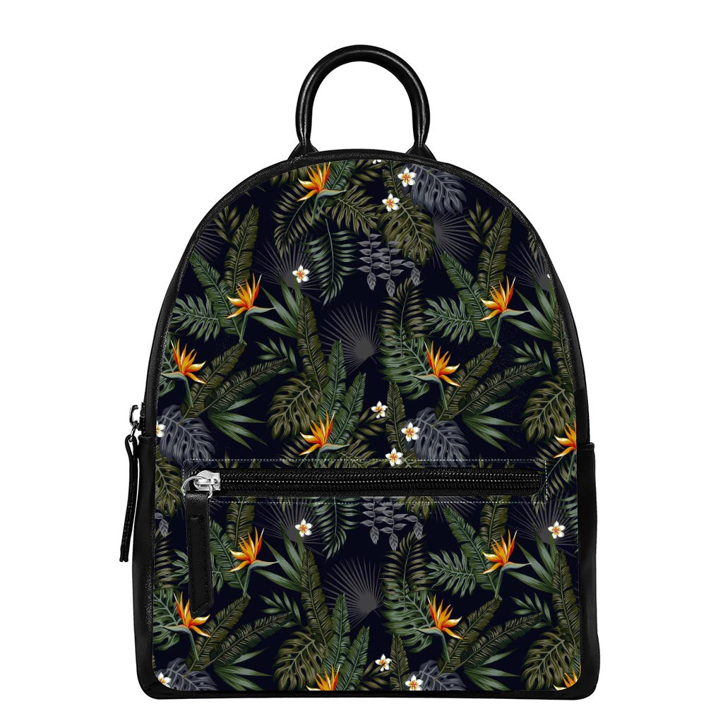 Night Tropical Hawaii Pattern Print Leather Backpack